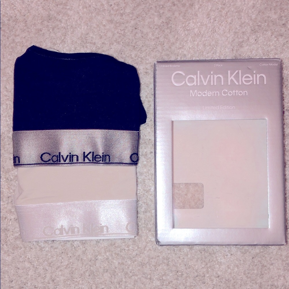 CALVIN KLEIN Modern Cotton Unlined Bralette 2-Pack Women’s Small Tan and Black